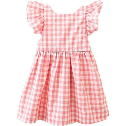Kids Clothes Girls 2021New Summer Open-Back Bow Plaid Flying Sleeve A-Line Dress for Baby Girls Outfit Summer Vestidos de Verano
