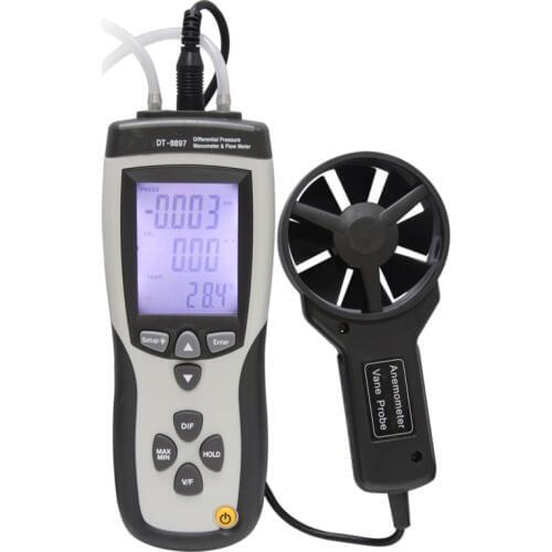 DT-8897 anemometer Differential Pressure Gauge Manometer & Air Flow Velocity Meter