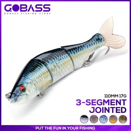 GOBASS Multi Jointed Bait Fishing Lure 110mm 17g Rattlin Crankbait Fishing Tackle Goods Sinking Wobblers Swimbait Soft Tail Lure
