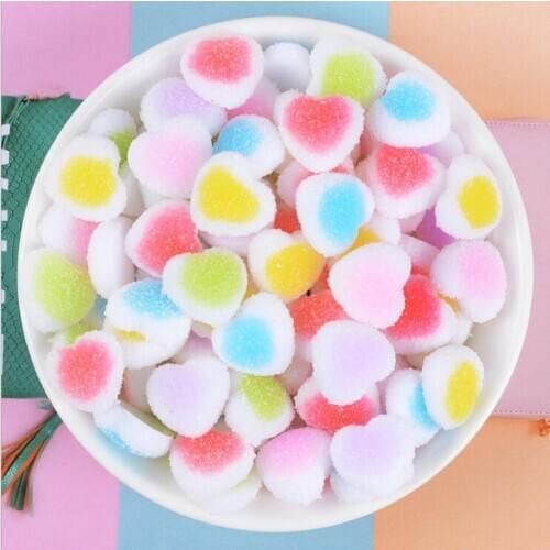 50Pcs Mixed Colors Simulation Hearts Candy Flatback Resin Cabochon DIY Craft Supplies Phone Decor Material Hair Accessories