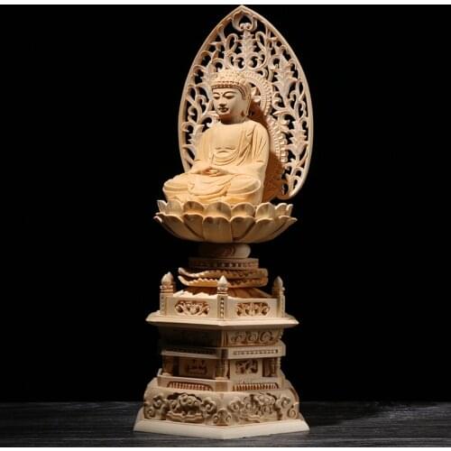 Cypress Wood 30cm Shakyamuni Sculpture Wood Buddha Statue Buddhism Worship Home Decor