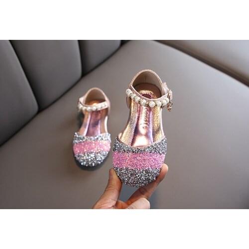Hot Children Shoes 2021 New Girls Princess Leather Shoes Sequins Rhinestones Shining Girls Party Wedding Kids Shoes