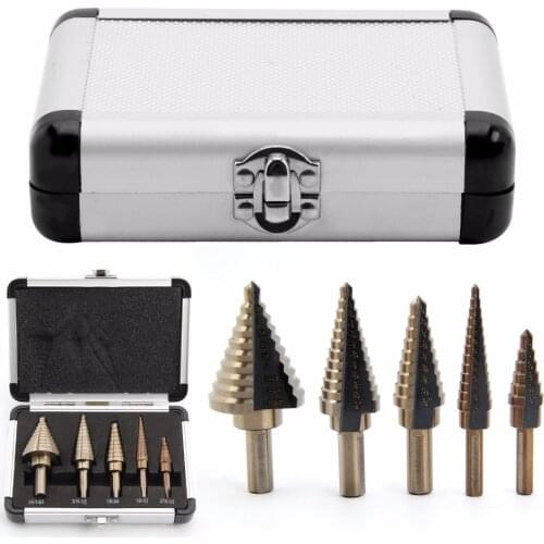 Furniture accessories 5pcs HSS Large Cobalt Drill Step Titanium Cone Hole Cutter Bit Set Tool w/ Case Power Tools Drill Bit