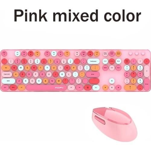 Sweet Mixed Color Cute Portable 2.4Ghz Wireless Keyboard Mouse Set Girl Universal Desktop Notebook Office Keyboard and Mouse