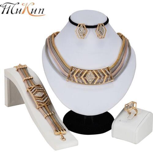 MUKUN New Fashion dubai Filled Women Party Jewelry Set Women Wedding Necklace Bracelet Earring Ring African Beads Jewelry Set
