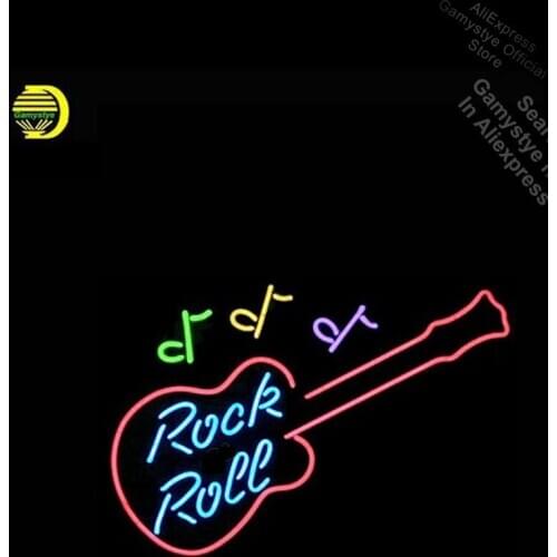 Neon Sign for ROCK N ROLL Guitar neon bulb Sign Beer Bar Pub Music Neon lights Sign glass Shopping Hall Sign Duty LED Light Neon