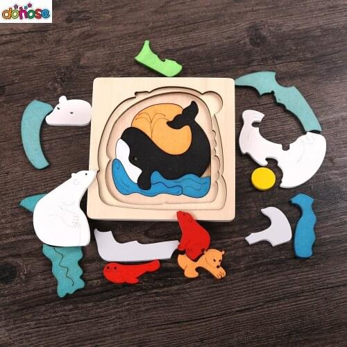 New Children Toy Animal Cartoon 3D Puzzle Multilayer Jigsaw Puzzle Baby Wooden Toys kids Creative Early Educational toy infant