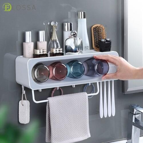 ELOSSA Automatic Toothpaste Dispenser Squeezer Wall-Mounted Storage Rack Toothbrush Stand Rack Home Bathroom Accessories Set