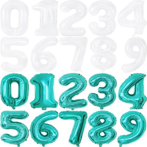1Pc 32/40Inch White Blue-Green Hanging Aluminum Foil Number Balloon DIY Birthday Baby Shower Home Party Decor Supply Shoot Props