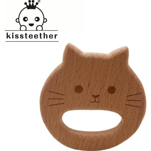 Baby Nursing Teether Accessories Beech Wood Cat Food Grade Sensory Toy DIY Teething Jewelry Pendant Baby Teether