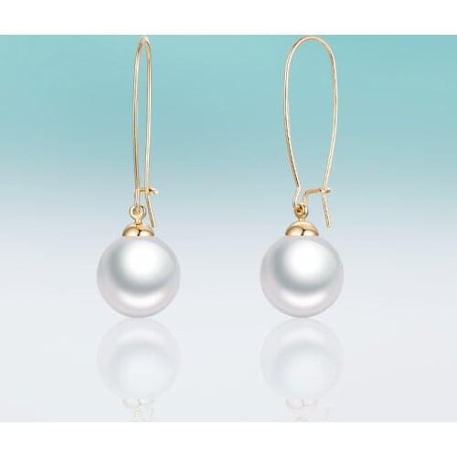 New Fashion Simple Gold Copper Camber Dangle Round Pearl Earrings Drop Earrings for Women Jewelry Gift for Girlfriend Brincos