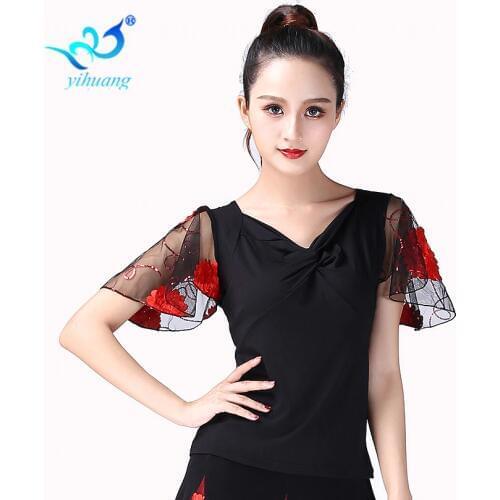 Ballroom Dance Top Flamenco Blouse Standard Modern Dancer Costume Performance Outfits Waltz Dancewear Short Sleeves 7 Colors