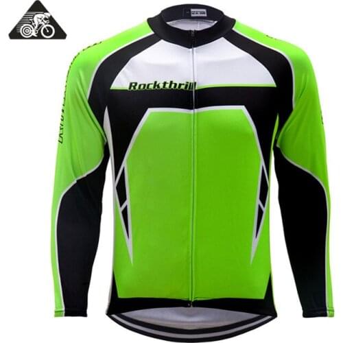 Rockthrill New Green Cycling Jerseys Long Sleeve Quick Dry Jersey Bike Bicycle Spring/Autumn Ropa Ciclismo Clothes Tops Maillot