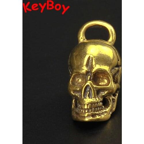 Vintage Brass Punk Men Skull Head Pendant for Car Keychain Copper Rock Hip Hop Necklace Pendants Jewelry Retro Key Chain Keyring