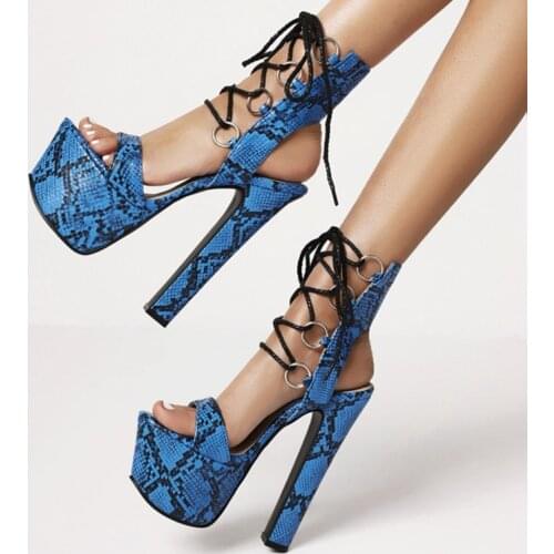 Ochanmeb 16.5cm Ultra Extremely High Heels Sandals Women Platform Snake Skin Print Gladiator Sandals Ladies Gothic Goth Shoes 46