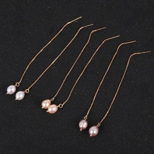 Double Fair Piercing Freshwater Pearl Drop Earrings For Women Korean Style Aesthetic Long Ear Line Earings Fashion Jewelry 2020