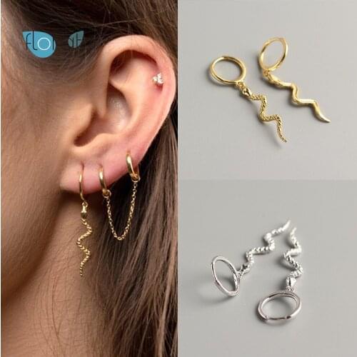 925 Sterling Silver Snake Hoop Earrings For Women Punk Small Round Circle Huggie Prevent Allergy Earrings Fashion Jewelry