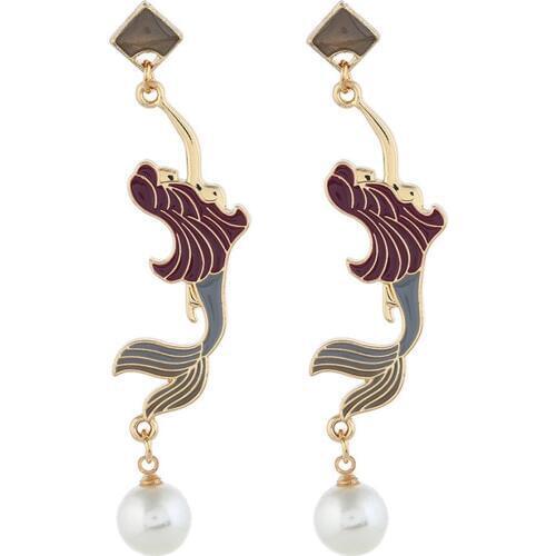 CRLEY Mermaid Dangle Drop Earrings For Women Freshwater Pearl Ethnic European Classic Jewelry Girls Fairy Tale Earrings Gifts