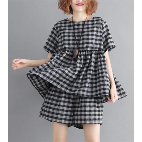 2020 Women Two Piece Outfits Summer Plaid Top And Shorts two pieces Womens Tracksuits pluse size 4XL
