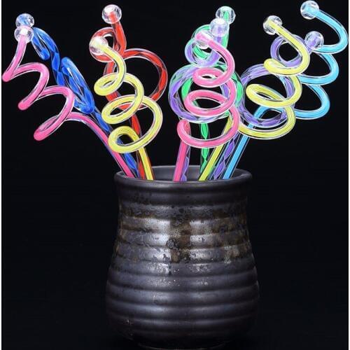 10pcs 23cm/29cm Acrylic Fruit Cocktail Pick Stick Spoon, Spiral Pattern Bar Teadrop Spoon Cocktail Pick Whisks Random Bar Tool