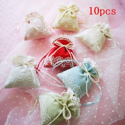 10pcs Dried Flowers Jewelry Bag Wedding Party Present Sweets Pouches Sachet Bundle Mouth Small Cloth Pocket 9.5x12cm 7 Models