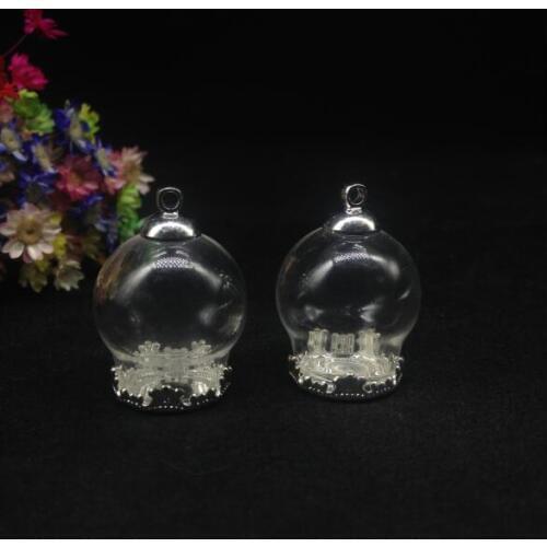 100sets/lot 20*15mm glass globe crown tray cap set glass vial pendant hollow glass bottle dome cover necklace jewelry pendant