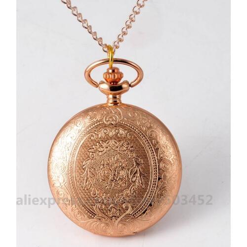 100pcs/lot Rose Gold Flower Design Clock Unique Decoration Watch Hang Up Quartz Watch Rose Gold Necklace Watch Stock