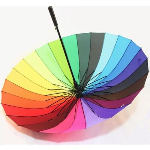 20pcs 24K Rainbow Umbrella Anti-Uv Sun Rain Big Long Handle Straight Colorful Umbrellas Male Female Sunny And Rainy Umbrella SN