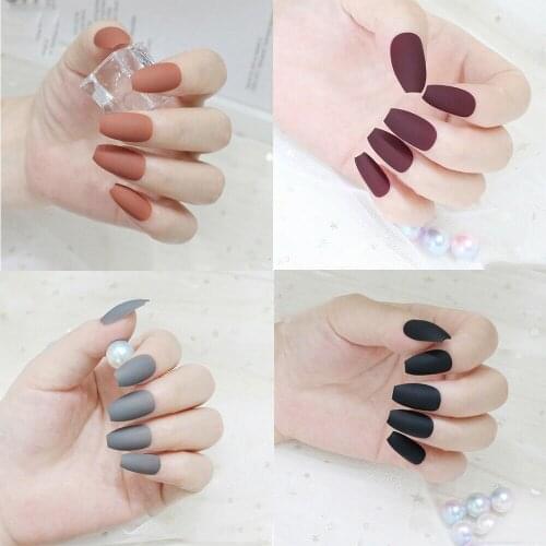 24pcs Fashion Style Acrylic Fake Nails Tips Dull Polish Matte Decorated For False Fake Nails Extension for False Nails Dropship