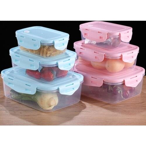 3Pcs Rectangle/Square Plastic Storage Container Set Lunch Box Food Storage Boxes Kitchen Accessories Organizer for Picnic