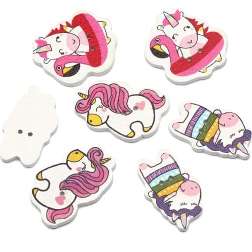 Natural Wooden 50pcs Animal Scrapbooking Clothing Decorative Buttons for DIY Crafts Sewing Accessories Cute Unicorn Buttons