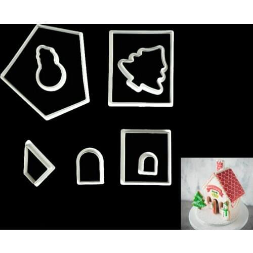 8pcs/set Plastic Sugarcraft Cookie Cutters Christmas House Tree Biscuit Mould Cake Embossing Decor Mold Baking Tool