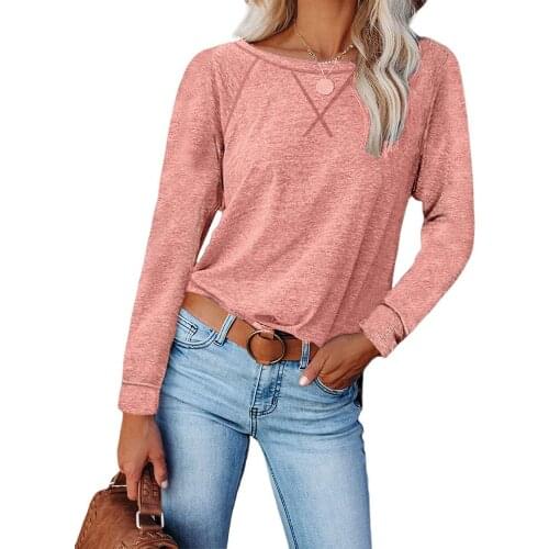 Blouse Solid Color Oversized T-shirt Long-Sleeved Loose Women Girl Round Neck Casual Streetwear Tee Fashion Summer Top Shirt