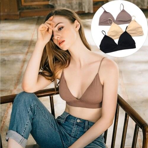 Female Sconce French Triangle Cup Wireless Seamless Thin Shoulder Strap Underwear Sexy Wrapped Chest Lingerie Backless Vest Bra