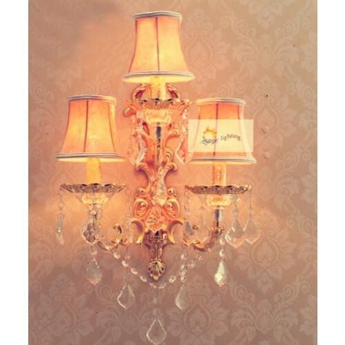 Living room decor gold wall lamp Sconce fabric shade crystal pendants large indoor wall light bedroom mirror light led abajour