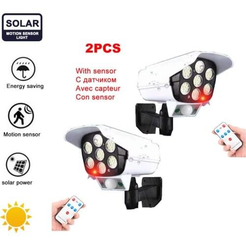 2pcs remote solar fake monitor dummy camera Lights Motion Sensor Waterproof Powered Lamp for Garden Decoration Street Wall Outdo