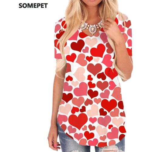 SOMEPET Love T-shirt women Pattern T-shirts 3d Art Funny T shirts Harajuku V-neck Tshirt Womens Clothing Punk Rock Cool Style