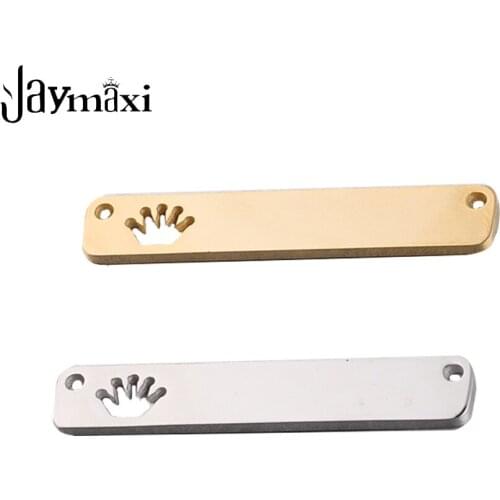Jaymaxi Rectangle Stamping Blank Charm Bar Tag Polished Stainless Steel Hollow Crown DIY Connector for Bracelet Making 20PCS/LOT