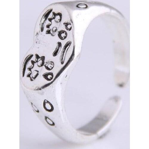 Cute Retro Love Face Open Ring For Women Simple Vintage Silver Color Geometric Adjustable Rings Creative Simple Design
