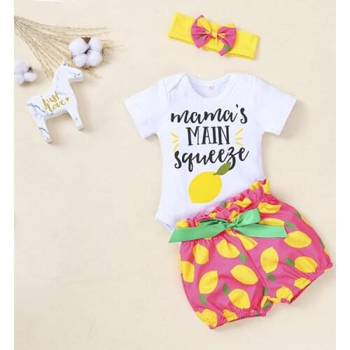 2020 fart clothes baby clothes summer short-sleeved lemon letters printed romper romper infant three-piece suit