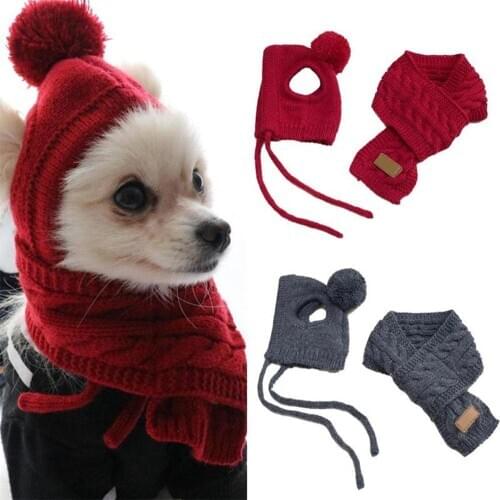 Fashion Winter Warm Knitted Pet Hat Scarf Set Dogs Hats Pets Products Funny Cosplay Pet Dog Cap For Chihuahua Puppy Accessories