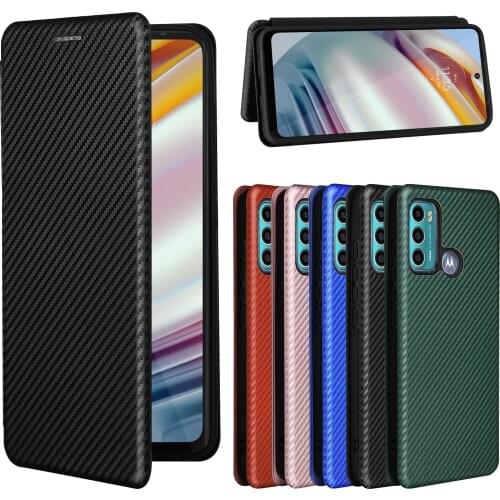 For Motorola Moto G60 Case Carbon Fiber Flip Leather Case For Motorola G60 Business Magnetic Wallet Card Slot Slim Cover
