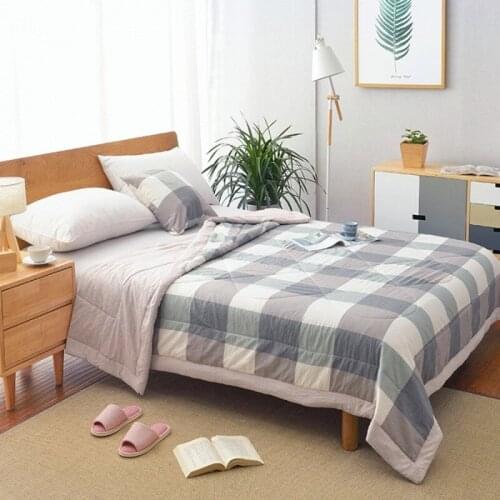 Summer plaid print air condition cotton quilt super soft cozy bed sheet sofa cover bedspreads travel throw blanket king size