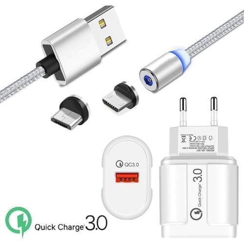 Honor 8A 7X Magnetic Micro USB Charge Cable Realme 3 LG K20 2019 Q60 QC 3.0 Fast phone Charger adapter For Samsung A10 A01 J3