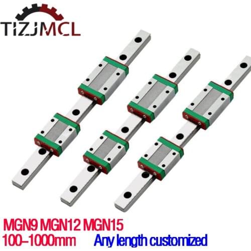 MGN9 MGN12 MGN15 Miniature Linear Rail Slide 2pcs MGN Linear Guide+2pcs MGN Carriage100 350 500 600 800 1000mm CNC 3D Printer