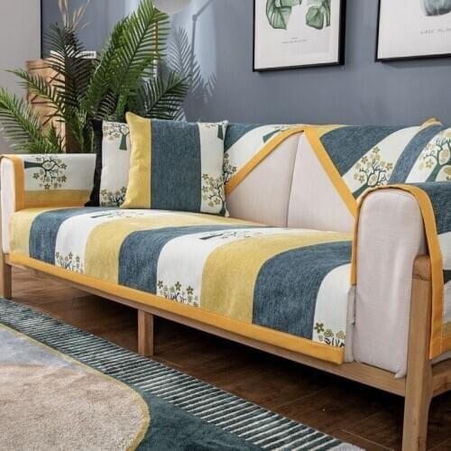 Nordic Minimalist Sofa Towel Bamboo Printed Non-slip Universal Simple Sofa Cover Contrast Color Living Room Sofa Back Towel