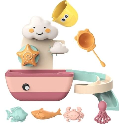 A5YC Muti-functional Bathtub Toy Baby Bath Toy with Floating Toy Interactive Bath Playing Toy with Suction Funnel Cup Slide