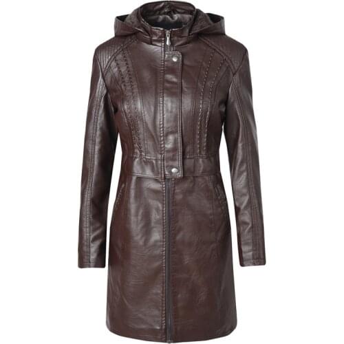 Fashion Leather Coats Womens Spring Autumn Clothing Long Section Slim PU Leather Jacket S-XL
