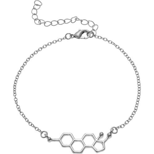 Estrogen Chemistry Molecule Structure Bracelets Science Geometric Hexagon Female Hormone Molecular Charm Chain Women Jewelry