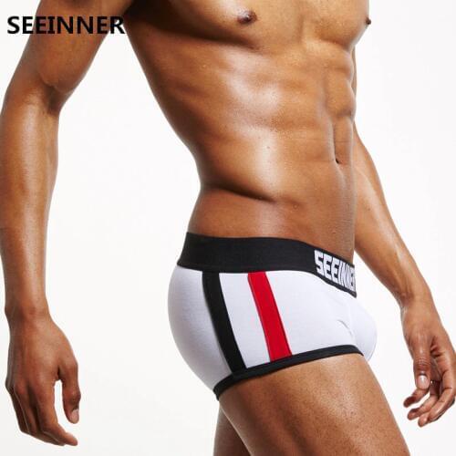 SEEINNER Brand Mens Cotton Soft Underwear Stereo Low Waist U Convex Design Male Sexy Boxers